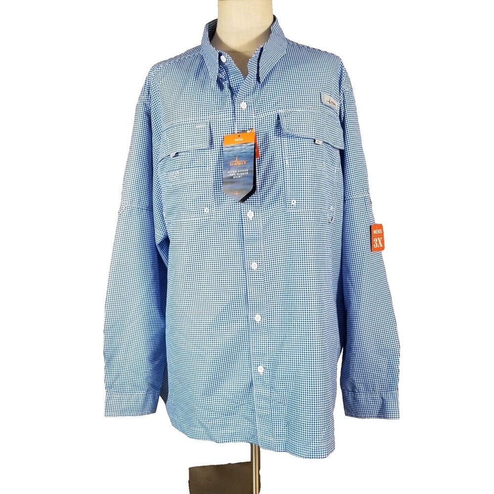 Habit shirt men's 3XL blue check plaid vented Outdoor‎ fishing dry fit NEW